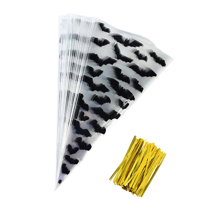 100Pcs Halloween Cone Bag Pumpkin Bat Spider Triangle Shape