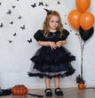Girls' Fashion Halloween Mesh Stitching Puff Sleeve Dress