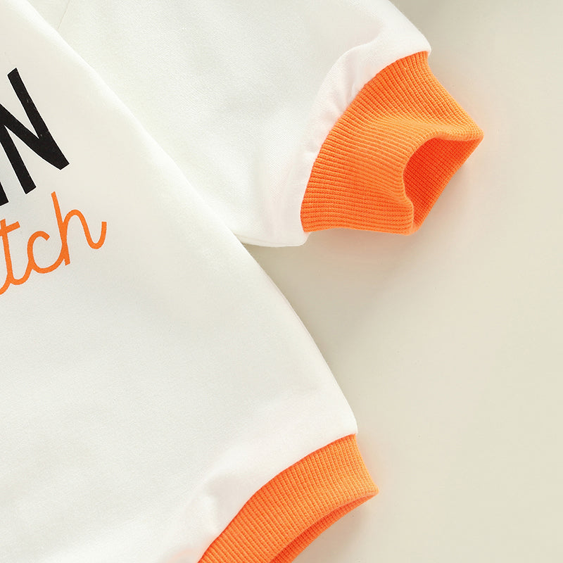Halloween Alphabet Pumpkin Print Crew Neck Long Sleeve Romper