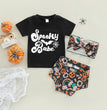 European And American Girls Halloween Alphabet Print Short Sleeve Suit