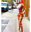Halloween Girls Red Black Cat Cosplay Tiger Print Bodysuit