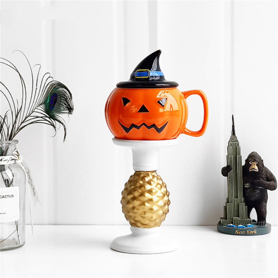 Ceramic Mug Pumpkin Imp Shaped Halloween With Lid