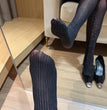 Bright Silk Small Mesh Black Silk Stockings Vertical Pattern Pantyhose