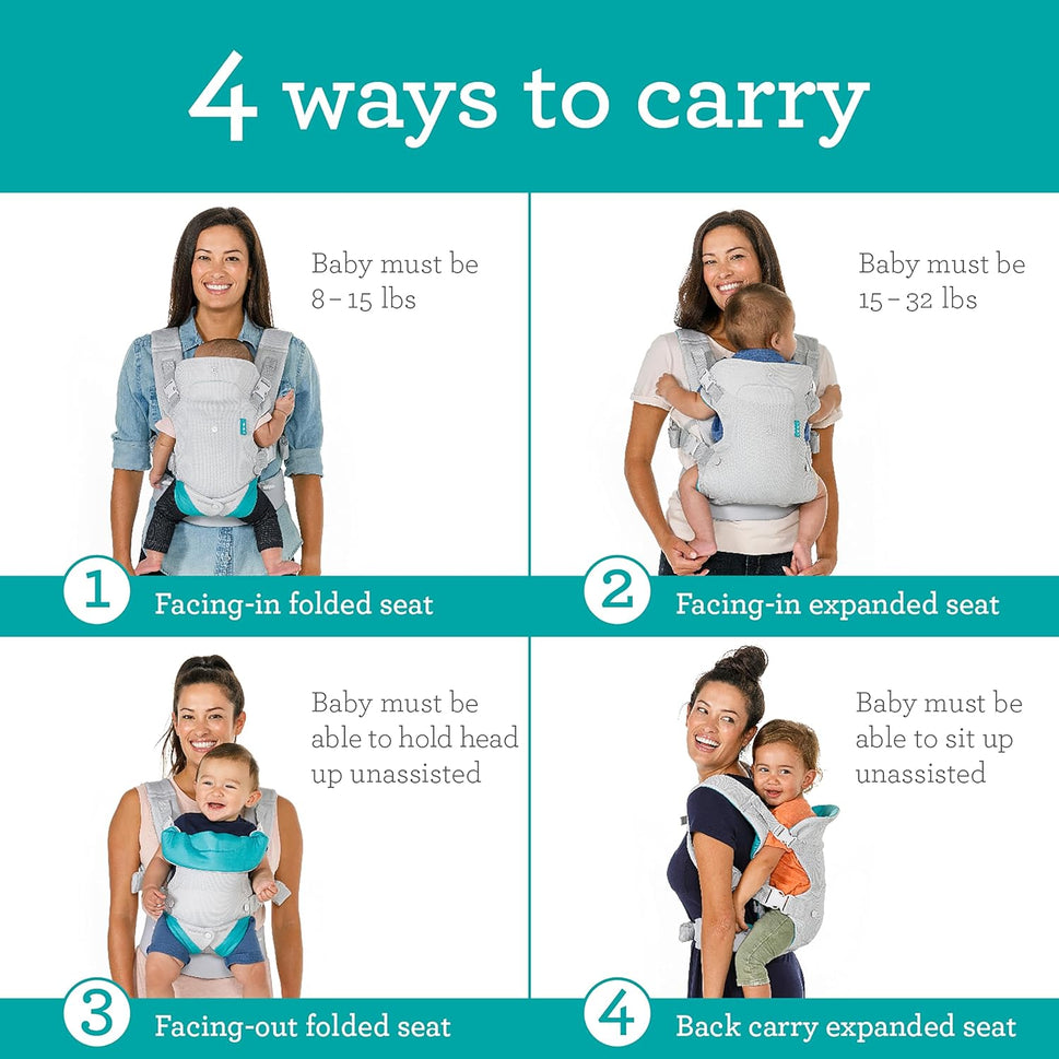 Flip 4-In-1 Light & Airy Convertible Baby Carrier, Adjustable, Ergonomic Babywearing, Registry Essential, Baby Carrier for Newborn to Toddler
