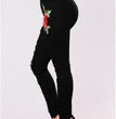 Women's Fashion Embroidery Ripped Black Denim Elastic Pants