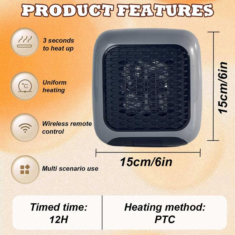 Heater Wall Outlet Small Space Heater with Adjustable Thermostat, Programmable 12-Hour Timer, Auto Shut off - Quiet, Space-Saving, Ceramic