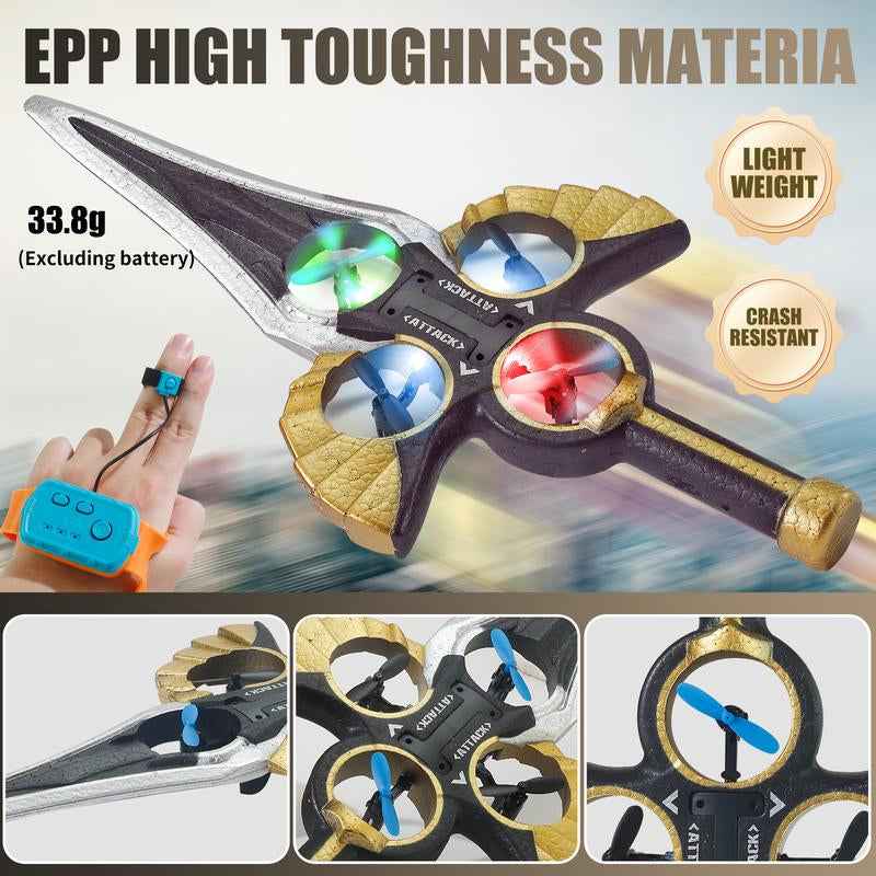 LED Flying Spin Sword Toy with Wrist Remote & Extra Batteries