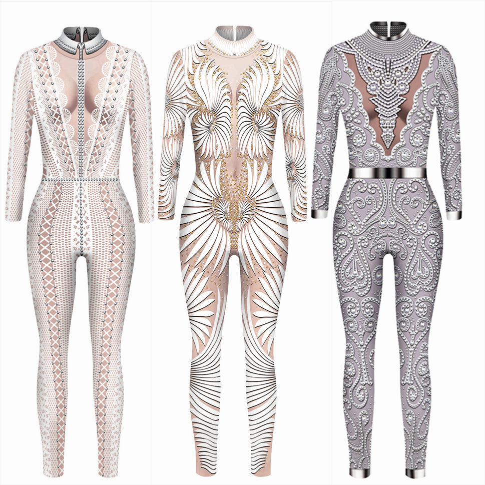 Halloween 3D Skeleton Digital Women's Digital Print Jumpsuit