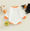 Halloween Alphabet Pumpkin Print Crew Neck Long Sleeve Romper