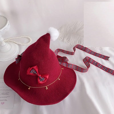 Lolita Velvet Witch Hat Halloween Wide Brim Rose Witch Hat