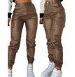 Zipper Pleated PU Casual Patch Pocket Skinny Pencil Trousers