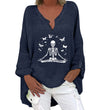 Halloween Themed Print V-neck Cotton Linen Long Sleeve Shirt For Women