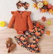 Halloween Autumn And Winter Infant Long-sleeve Jumpsuit Pumpkin Print Flared Pants Hair Band Girls' Suit
