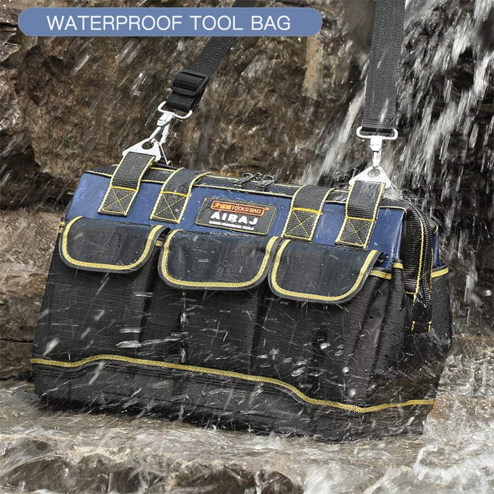 16 in Heavy Duty Tool Bag with 1 Mini Tool Box,Waterproof Tool Tote Bag with Adjustable Shoulder Strap,Large Capacity Tool Organizer Bag for Men,Carrier and Organizer,Blue
