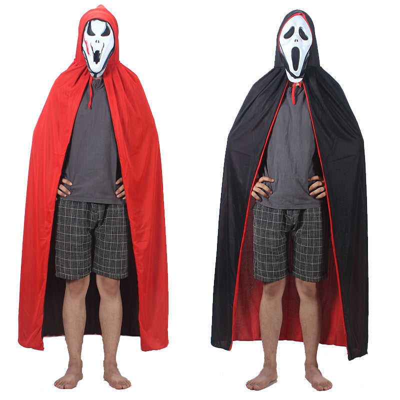Halloween Black And Red Cloak Adult Double-sided Cloak Black Death Cloak Child Double-layer Cloak Vampire Cloak