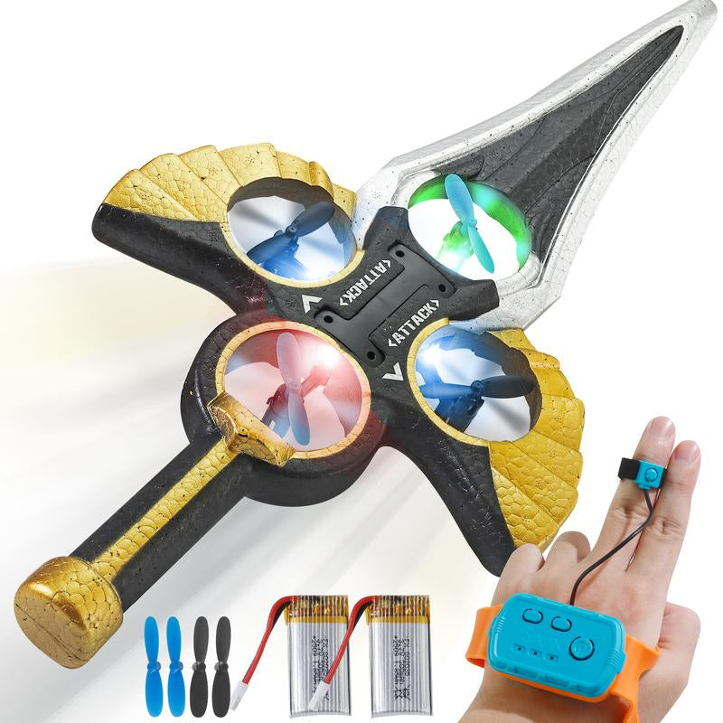 LED Flying Spin Sword Toy with Wrist Remote & Extra Batteries
