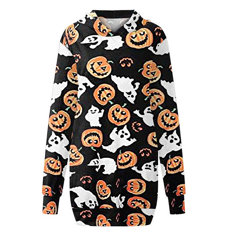 Halloween Theme Printed Casual Loose Mid-length Dress