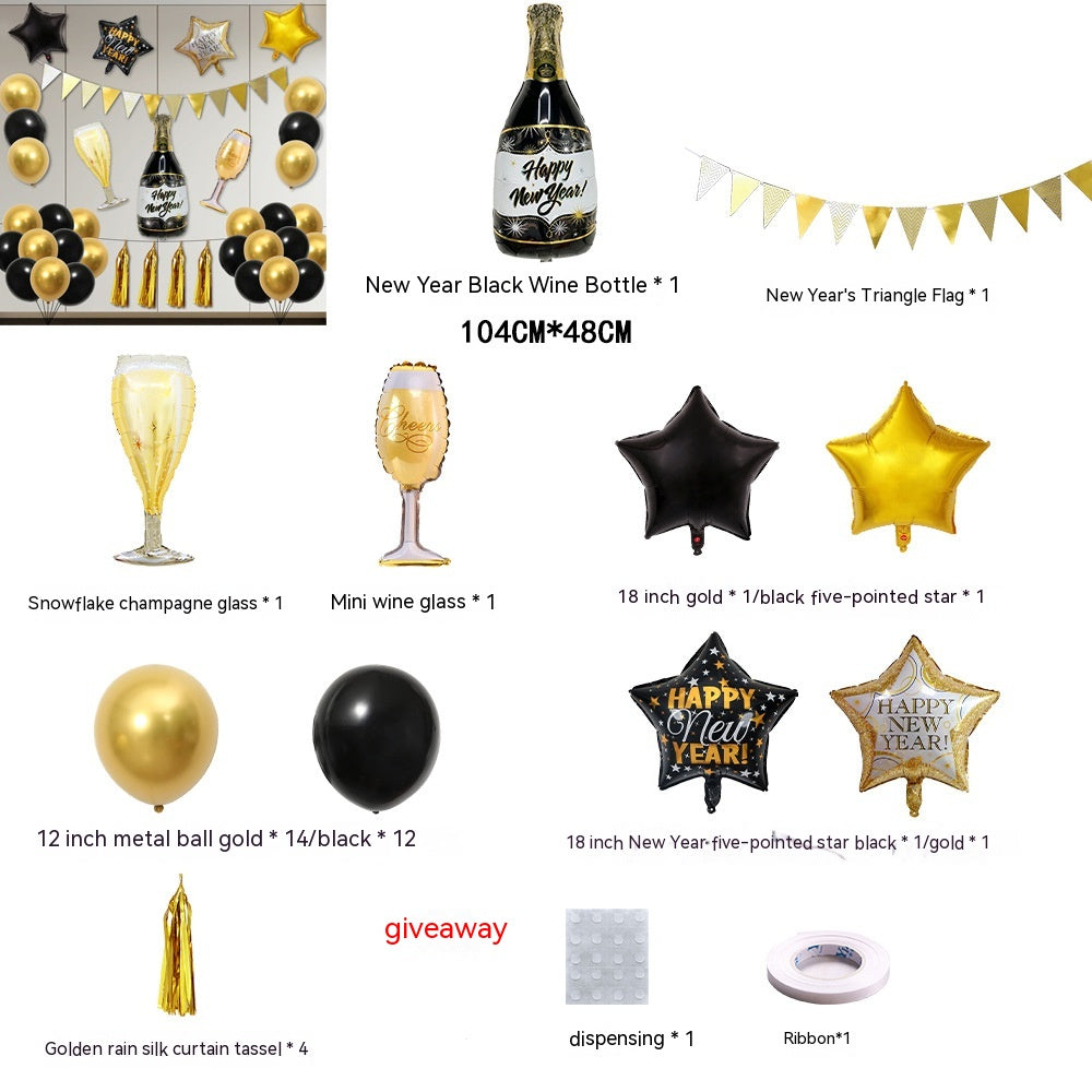 32-inch 2024 New Year Balloon Set Wine Bottle Gilding Triangle Hanging Flag Balloon