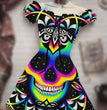 Halloween Print Drawstring Dress With Puffy Sleeves
