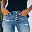 Slim Hole High Elasticity Women's Denim Trousers