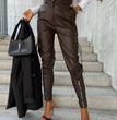 23 Years Fall Winter Fashion Slim PU Leather Waist Skinny Trousers With Pockets