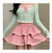 Spring And Summer Vigorous Girl Lace Collar Cardigan Slim Slimming Dress Two-piece Set