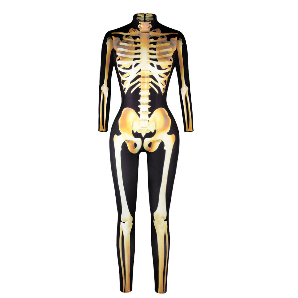 AliExpress Explosive Halloween Skull Digital Printed Skinny Jumpsuit