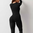 Women's Long Sleeve Belly And Waist Shaping Square Collar High Elastic Jumpsuit