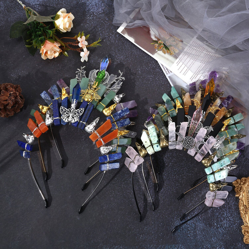Natural Crystal Halloween Crown Hair Clasp