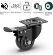 2" Heavy Duty Caster Wheels with 2 Brakes + Screws - up to 440Lbs - Set of 4 No Floor Marks Silent Castor for Furniture - Rubbered Trolley Wheels - Black Casters