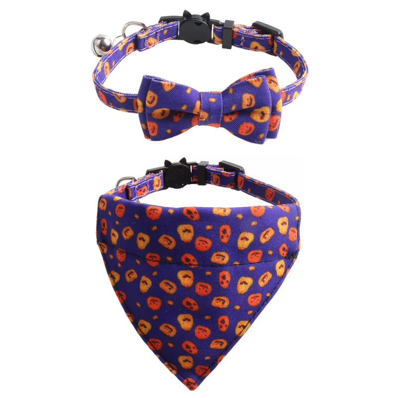 Halloween Pumpkin Cat Collar Two Piece Set Kitten Collar Saliva Bib