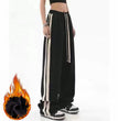 Brown American Retro Casual Pants Women's High Street Drawstring Velvet Padded Loose