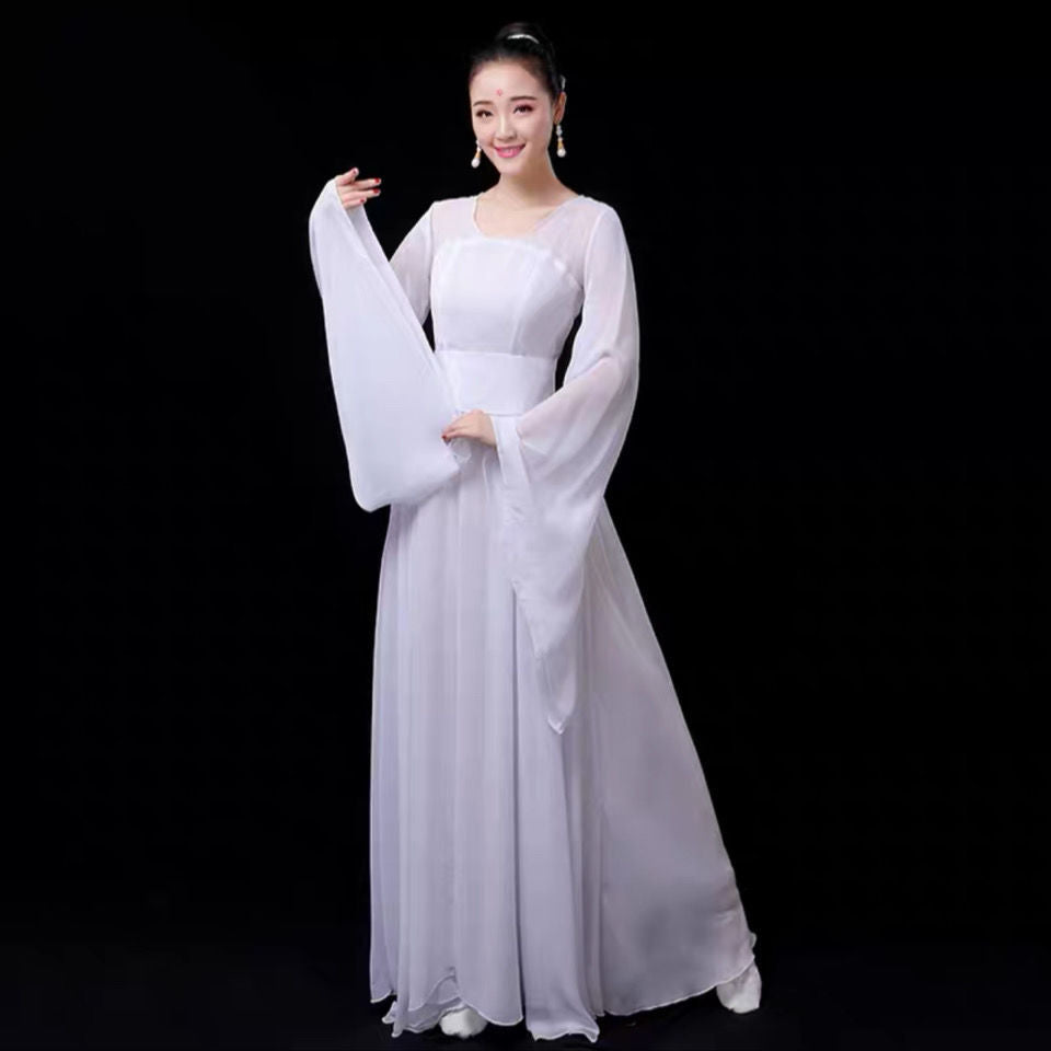 Women's Chinese Style Elegant Hanfu Monochrome Dance Costumes