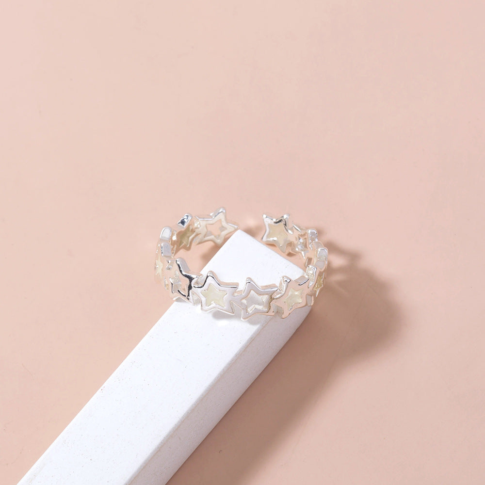 Hollow Halloween Dark Blue Five-pointed Star Zircon Ring