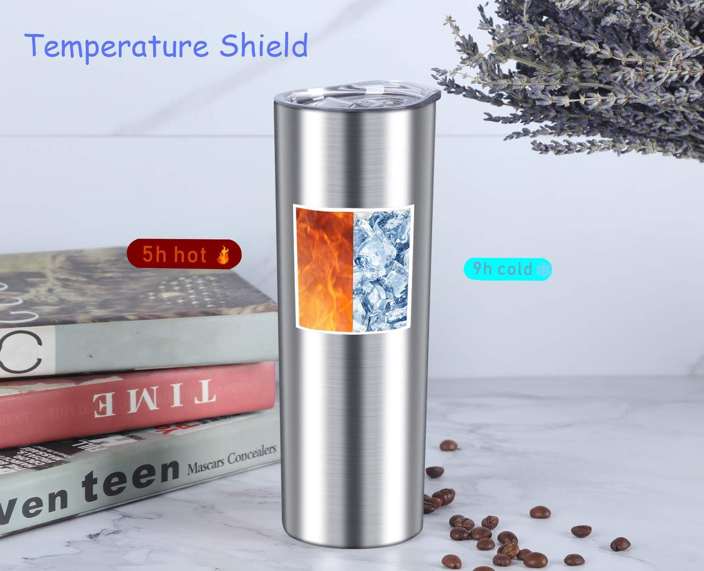 20 Oz Skinny Stainless Steel Tumbler Set with Lids, Insulated Slim Water Tumbler for DIY, Silver