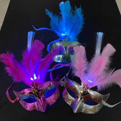 Glowing Fiber Optic Mask Halloween Masquerade Led Princess Feather Children