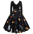Halloween Burnt Flower V-neck Long-sleeved Sexy Print Big Swing Dress