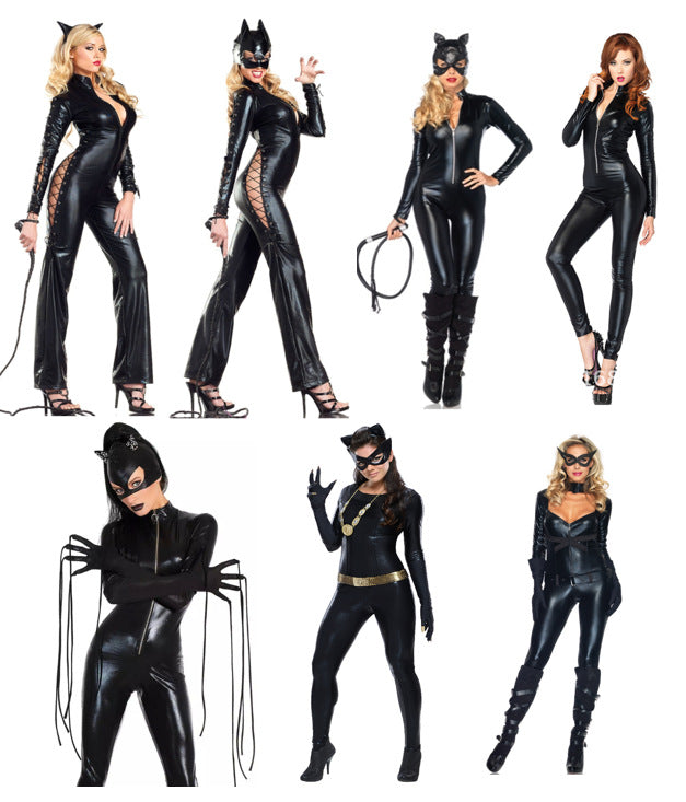 Women's Halloween Long Patent Leather One-piece Suit