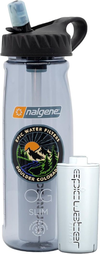 Nalgene OG Water Bottle with Filter, USA Made, BPA Free, Removes 99.99% Tap Water Contaminants, Forever Chemicals, Smoke Grey, 32 Oz