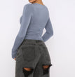 Women's Clothing Fashion Slim Long-sleeved Pullovers Tops Solid Causal Fit Shirts
