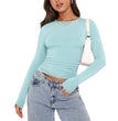 Women's Clothing Fashion Slim Long-sleeved Pullovers Tops Solid Causal Fit Shirts
