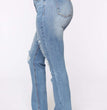 Split Jeans Women's, Blue Water Washed Hole High Waist