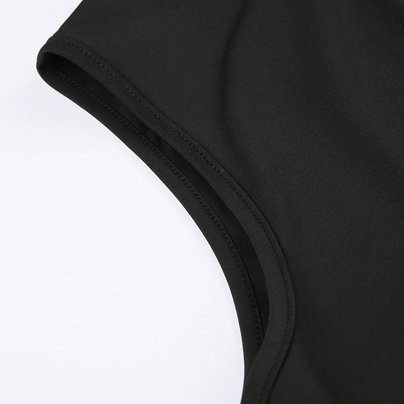 Sleeveless Half Turtleneck Invisible Zipper One-piece Shorts