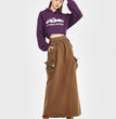 Retro Loose Pockets Workwear Skirt