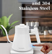 Gooseneck Electric Kettle, Pour over Coffee and Tea Kettle, 100% Stainless Steel Inner with Leak Proof Design, 1200W Rapid Heating, Strix Boil-Dry Protection, 0.8L, Matte White