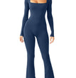 Women's Long Sleeve Belly And Waist Shaping Square Collar High Elastic Jumpsuit