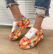Halloween Cartoon Print Flats Fashion Graffiti Flats Shoes Platform Lace-up Round Toe Sports Shoes