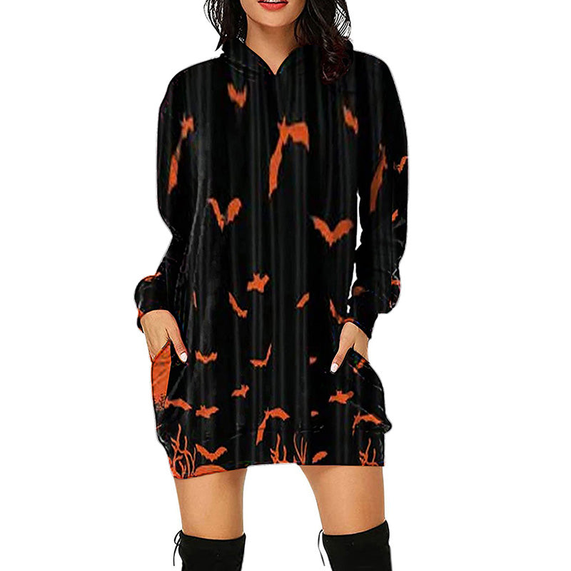 Halloween Theme Printed Casual Loose Mid-length Dress