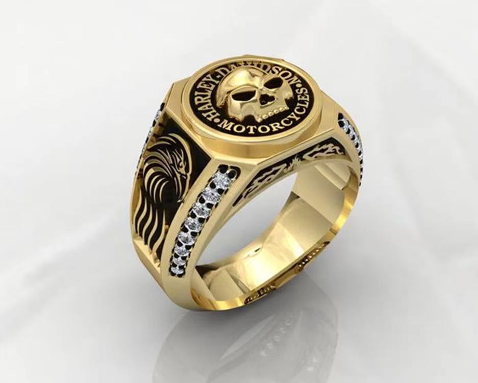 Letter-Embedded Rhinestone Skull Stripe Ring