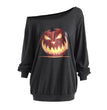 Cross Shoulder Halloween Angry Pumpkin Print Top
